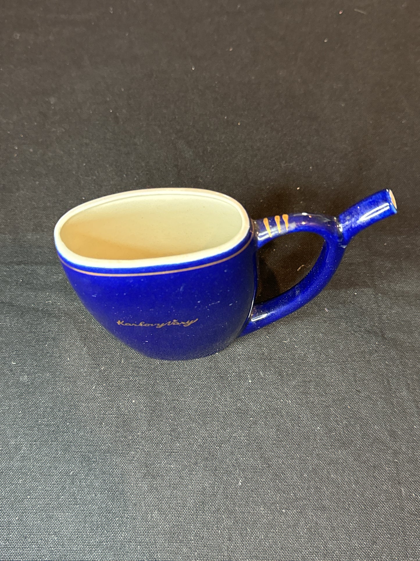 Vintage Karlovy Vary Cobalt Blue Mini Sipping Cup Ceramic Czech Republic 4.5" Tall