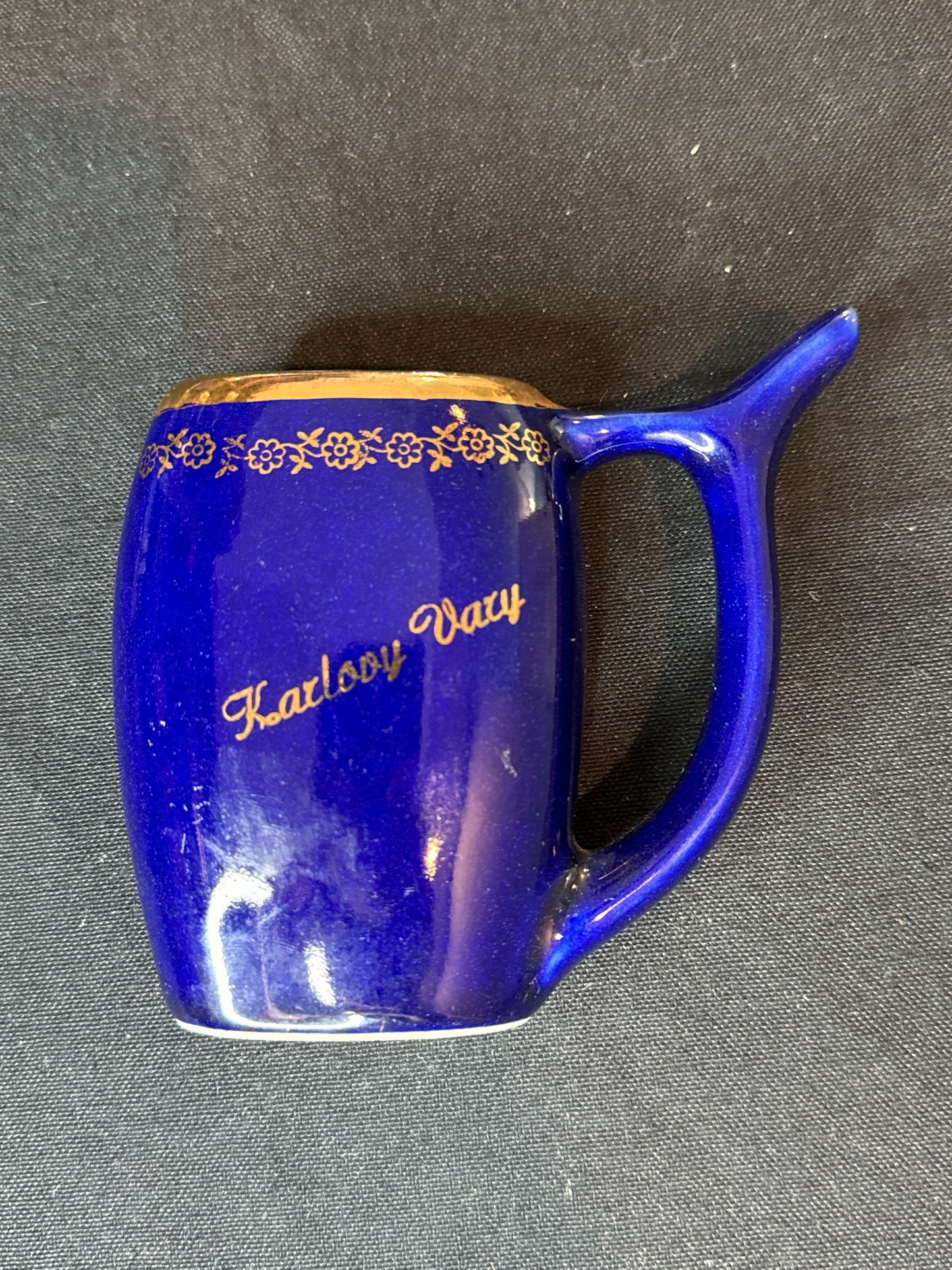 Vintage Karlovy Vary Cobalt Blue Mini Sipping Cup Ceramic Czech Republic 4" Tall KK Stamp