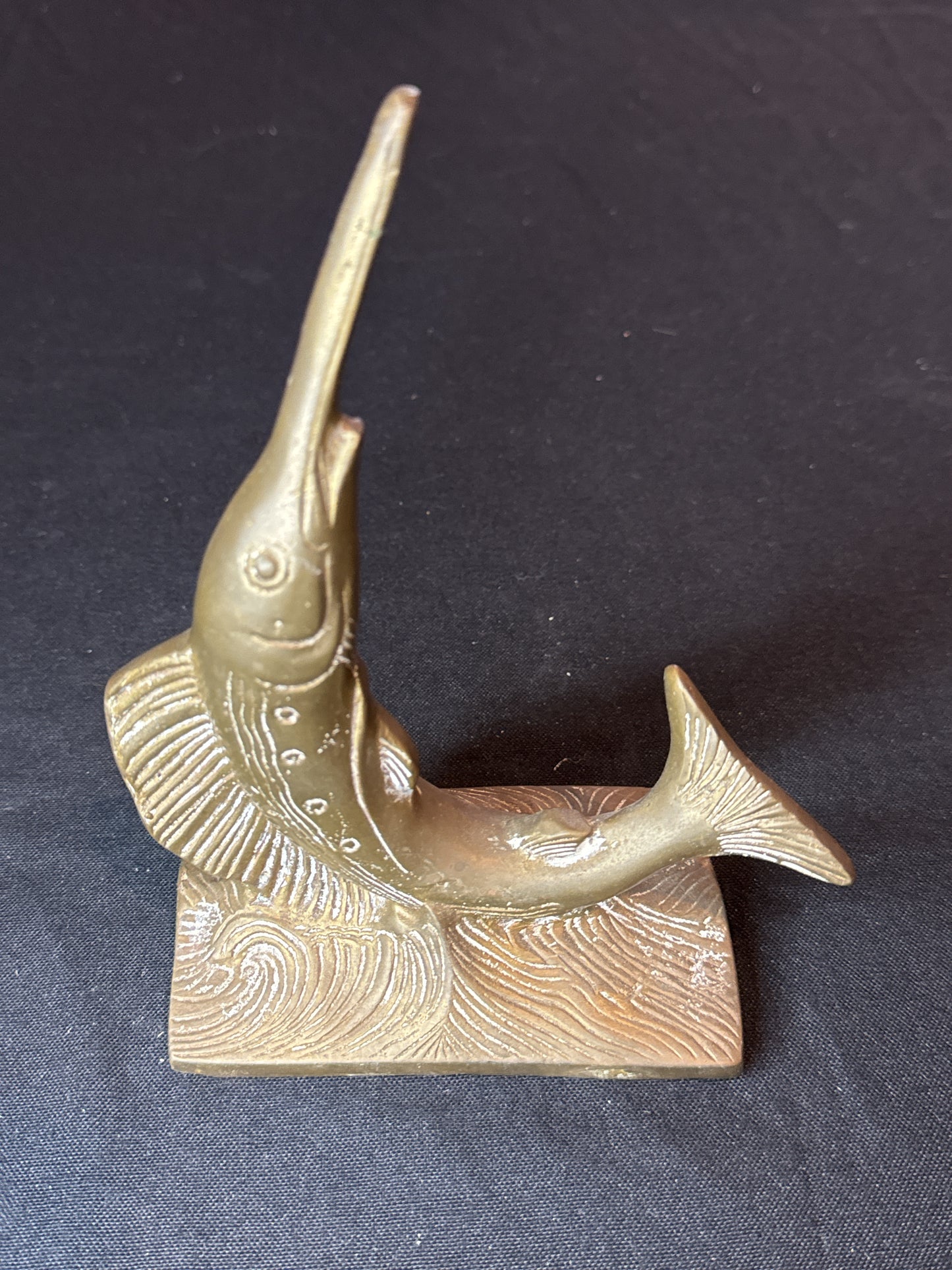 Mid Century Modern Metal Brass Nautical Swordfish Bookend 8" Tall X 5" Wide