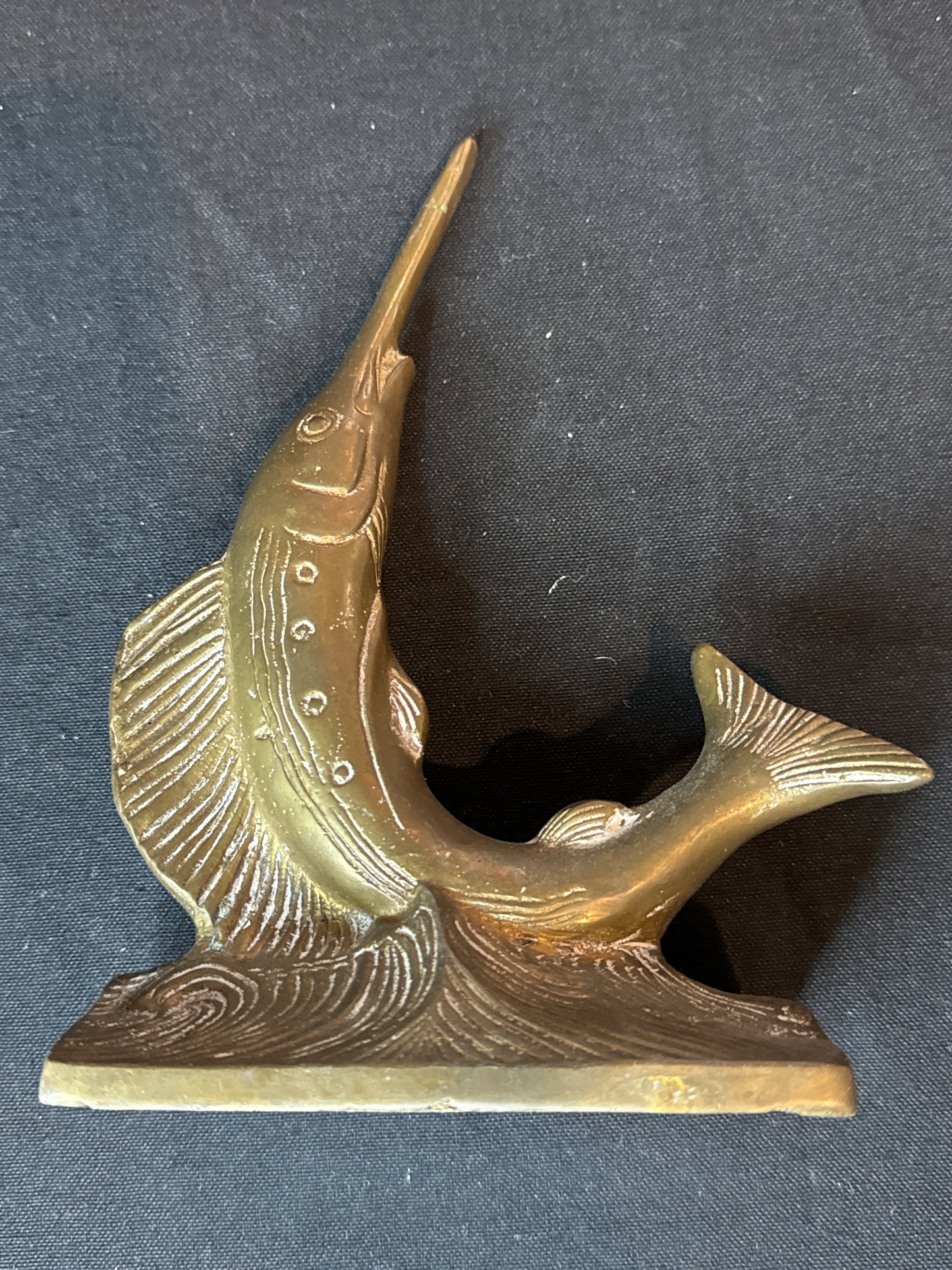 Mid Century Modern Metal Brass Nautical Swordfish Bookend 8" Tall X 5" Wide