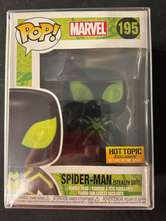 Funko Pop! Marvel Spider-Man (Stealth Suit) Bobble Head #195 New in Box w/ Soft Case