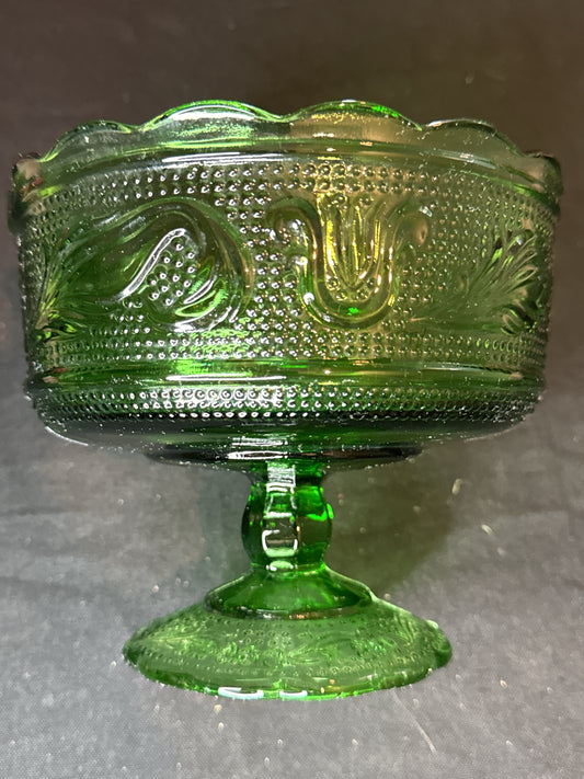 Vintage Green Glass Bowl Compote Pedestal Cleveland M6000 Candy Dish E.O. Brody 5.5" Tall