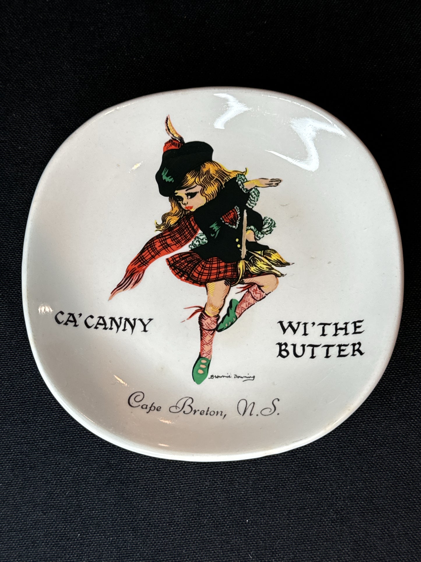 Vintage Brownie Downing Ceramic Plate J.H. Weatherby & Sons LTD. Cape Breton N.S.