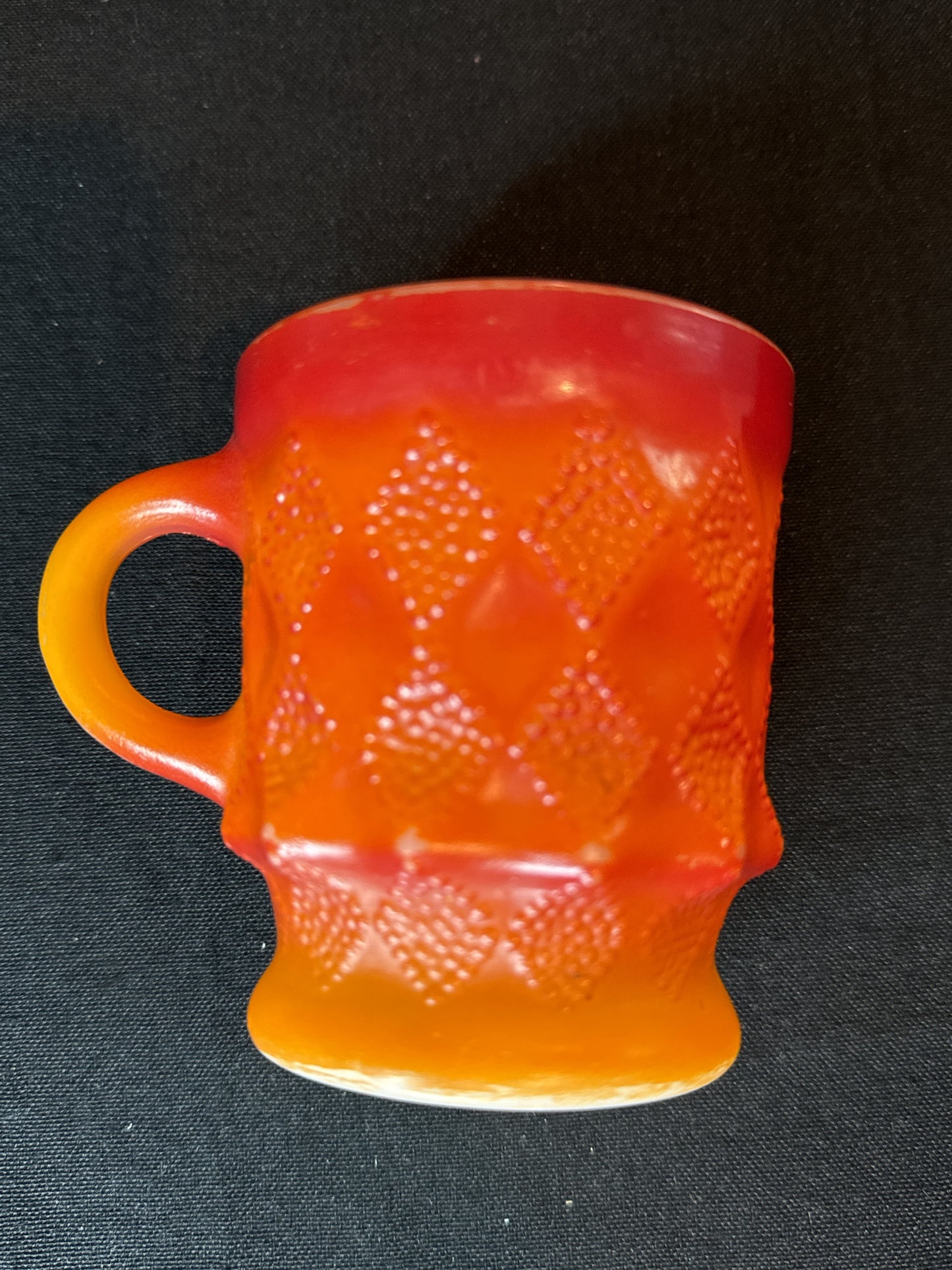 Pair of Retro Anchor Hocking Fire King Kimberly Diamond Coffee Mugs Orange 3.75" Tall