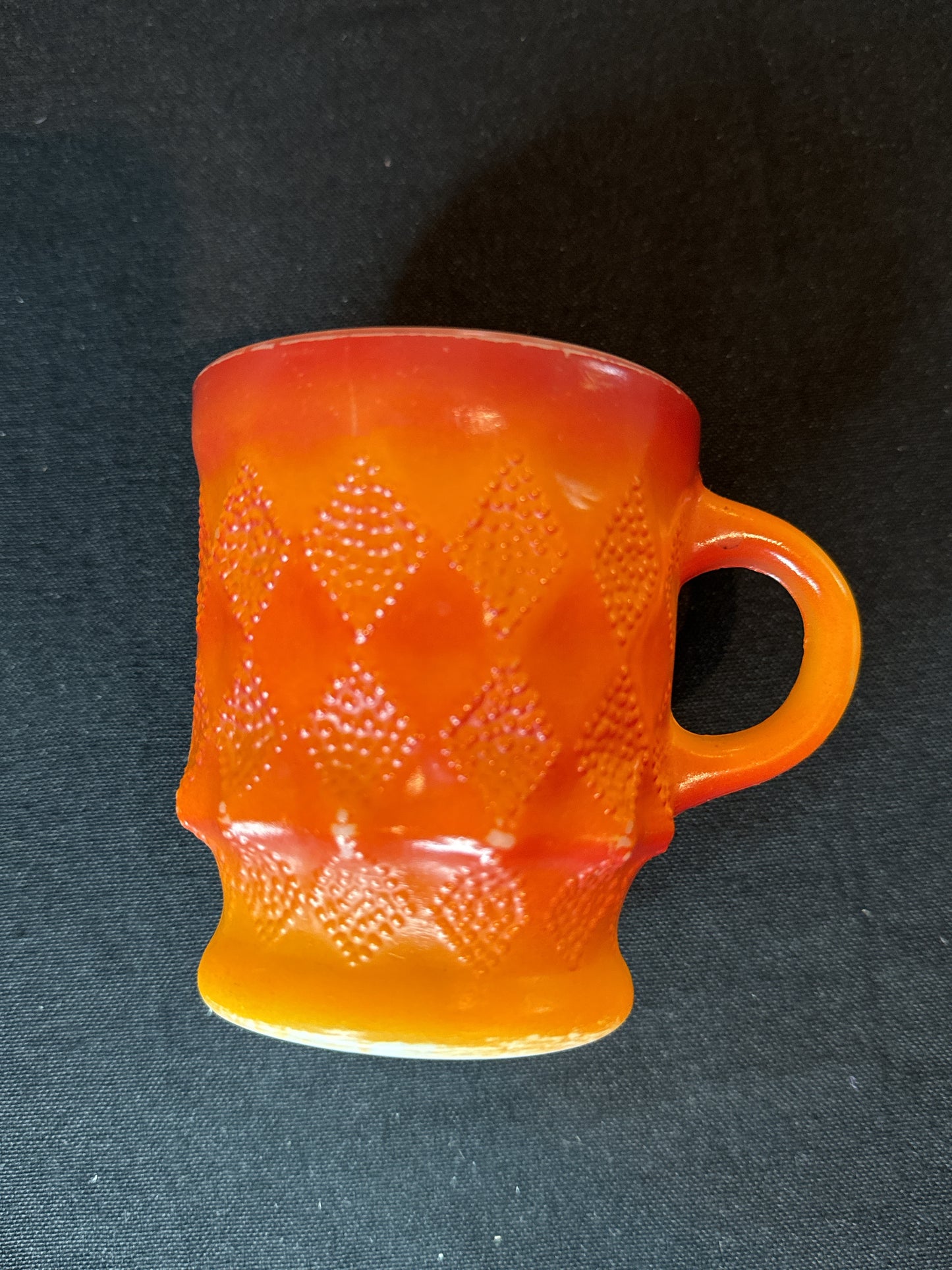 Pair of Retro Anchor Hocking Fire King Kimberly Diamond Coffee Mugs Orange 3.75" Tall