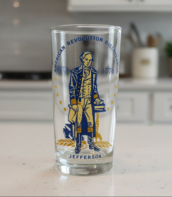 American Revolution Bicentennial Drinking Glass Thomas Jefferson 5 5/8" Tall Rare Find