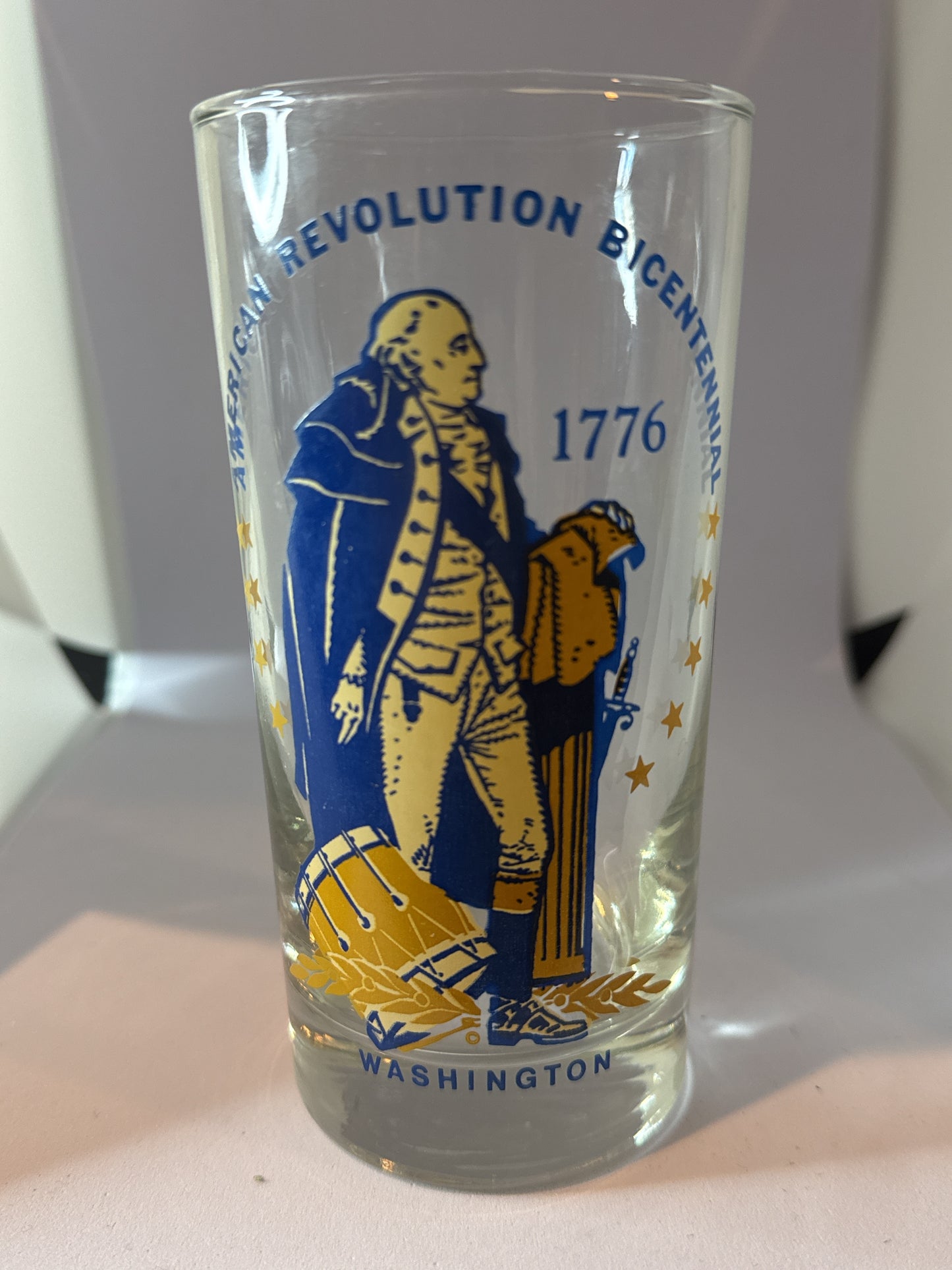 American Revolution Bicentennial Drinking Glass George Washington 5 5/8" Tall Rare Find