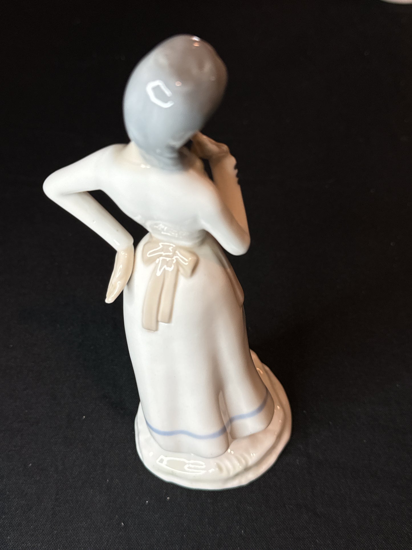 Tall 9.5" Country Woman Tan White Figurine Ceramic Girl Slender