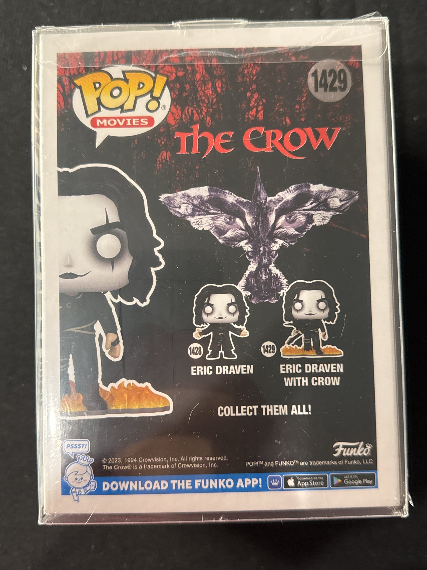 Funko Pop! The Crow #1429 Eric Draven Glows in Dark w/ Crow New in Box w/ Soft Case