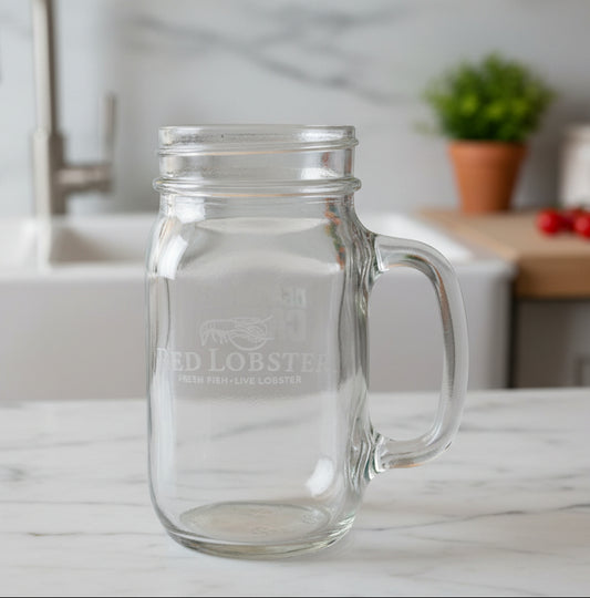 Red Lobster Deadliest Catch Mason Jar Drinking Glass 5 5/8" Tall