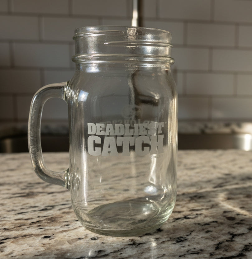 Red Lobster Deadliest Catch Mason Jar Drinking Glass 5 5/8" Tall