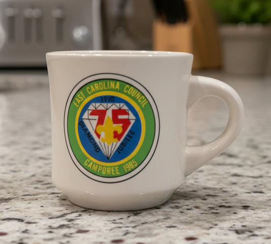 Vintage Boy Scout East Carolina Council Diamond Anniversary Camporee 1985 Coffee Cup