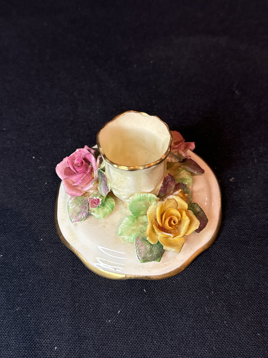 Crown Staffordshire Candle Holder Flowers Vintage Hand Made 1940s Romantic Tea Party