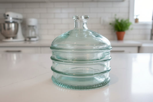 Vintage Glass Candy Dish Heavy 2 5/8" Tall Candy Dish x 4.5" Tall With Lid On