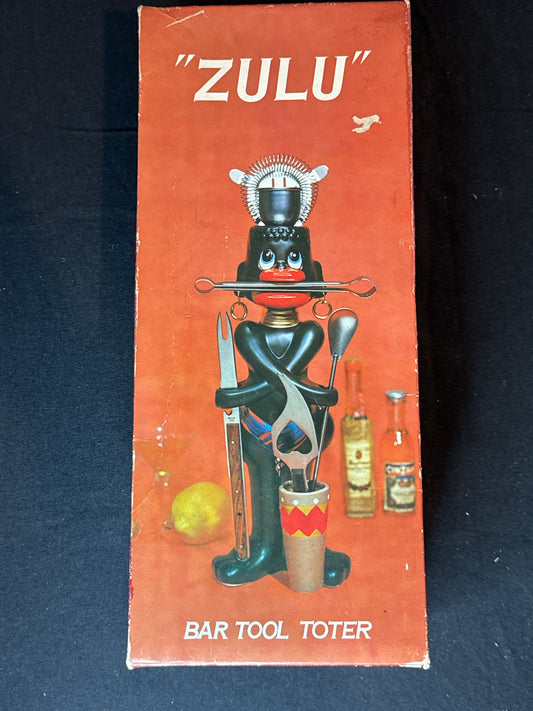 Vintage Zulu Bar Tool Toter Tote with Accessories and Box Cocktail Tiki 1960s New in Box