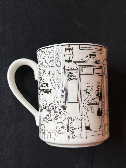 Rare Epoch Le Restaurant Green Lantern Scene Coffee Cup Mug Black White 4 1/8" Tall