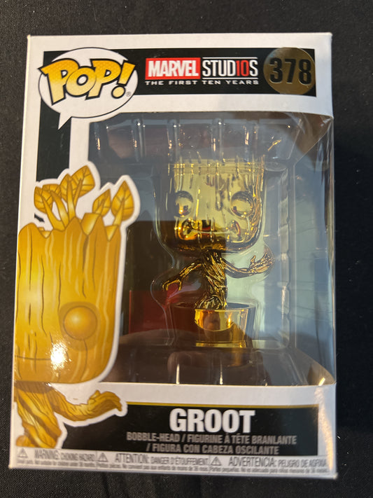 Funko Pop! Marvel Studios #378 Groot Bobble Head Gold New in Box
