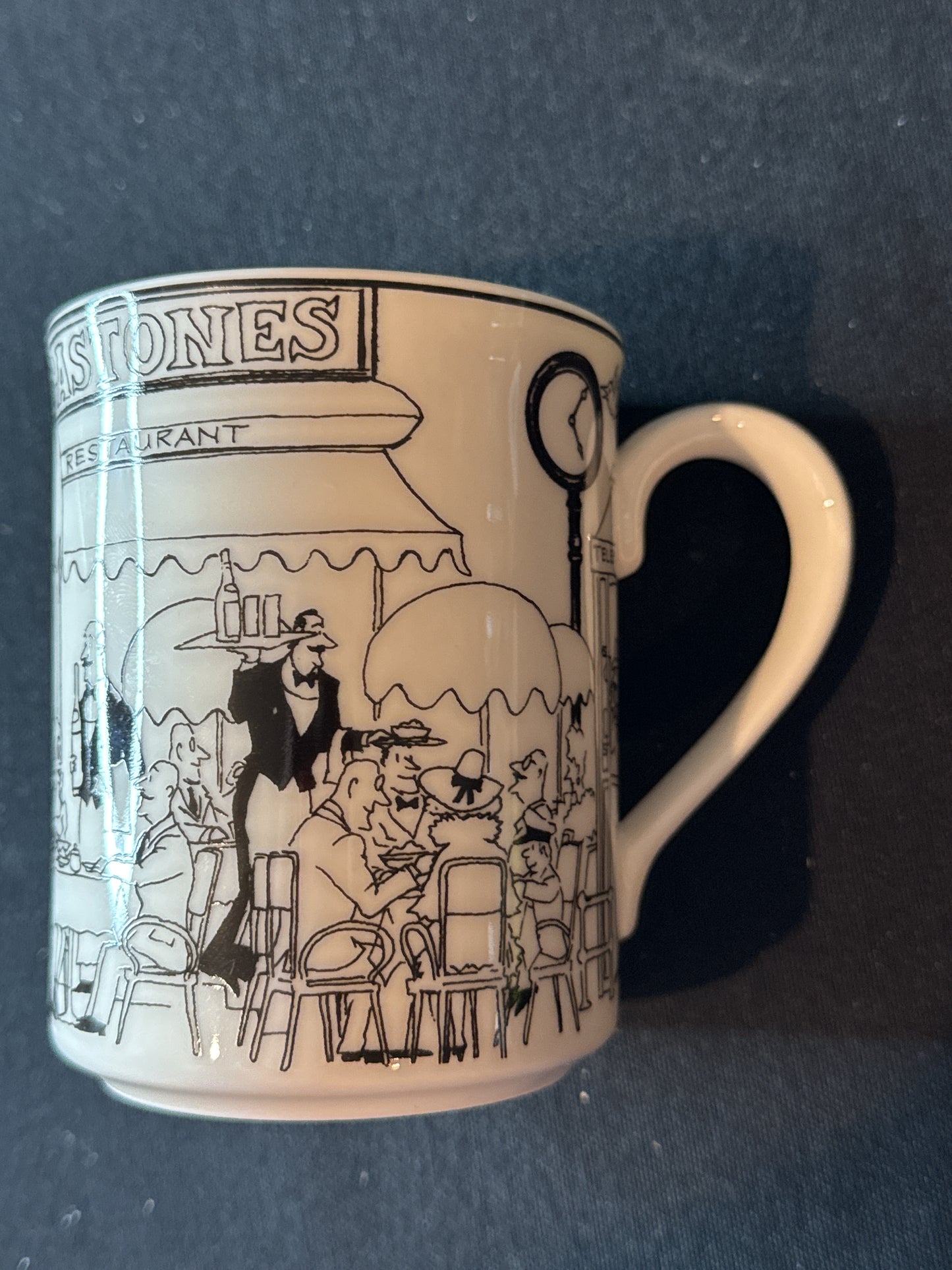 Rare Epoch Le Restaurant Green Lantern Scene Coffee Cup Mug Black White 4 1/8" Tall