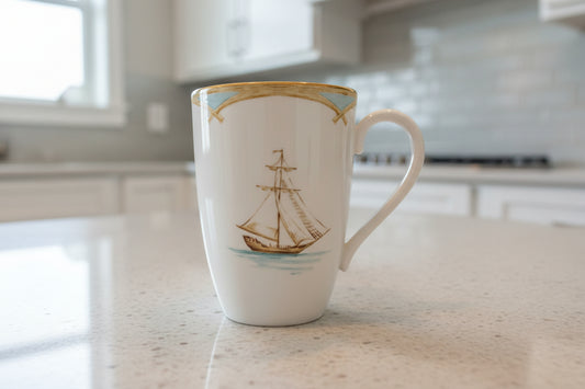 Lenox British Colonial Tradewind Mug Porcelain Micro Safe Gold Rim 4 7/8" Tall
