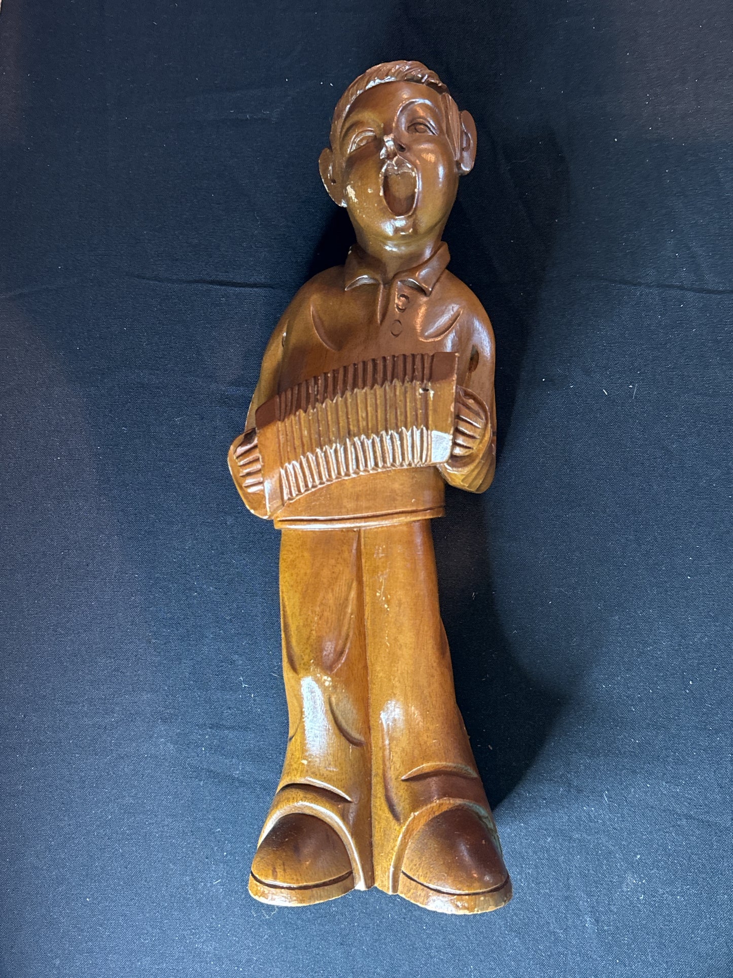 16" S. C. Vizcarra Wood Sculpture Boy with Accordion