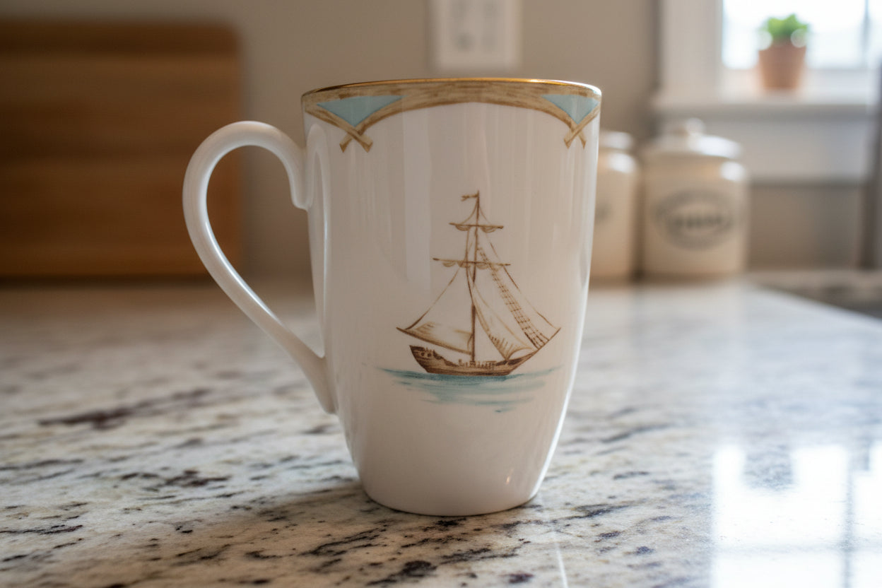 Lenox British Colonial Tradewind Mug Porcelain Micro Safe Gold Rim 4 7/8" Tall