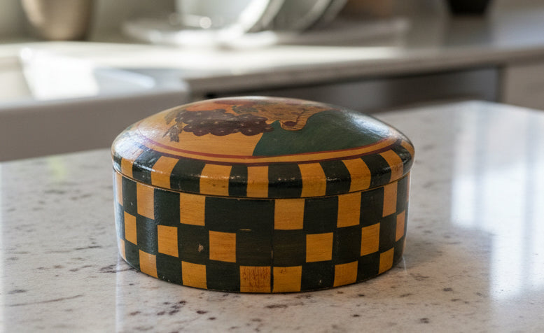 Ceramic Fruit Motif Trinket Box Canister 1.75" Tall 5" Wide