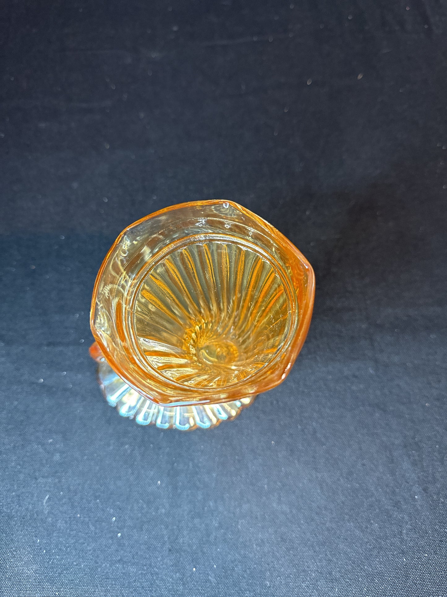 Set of 2 Jeanette Marigold Carnival Glass Cornucopia Vases