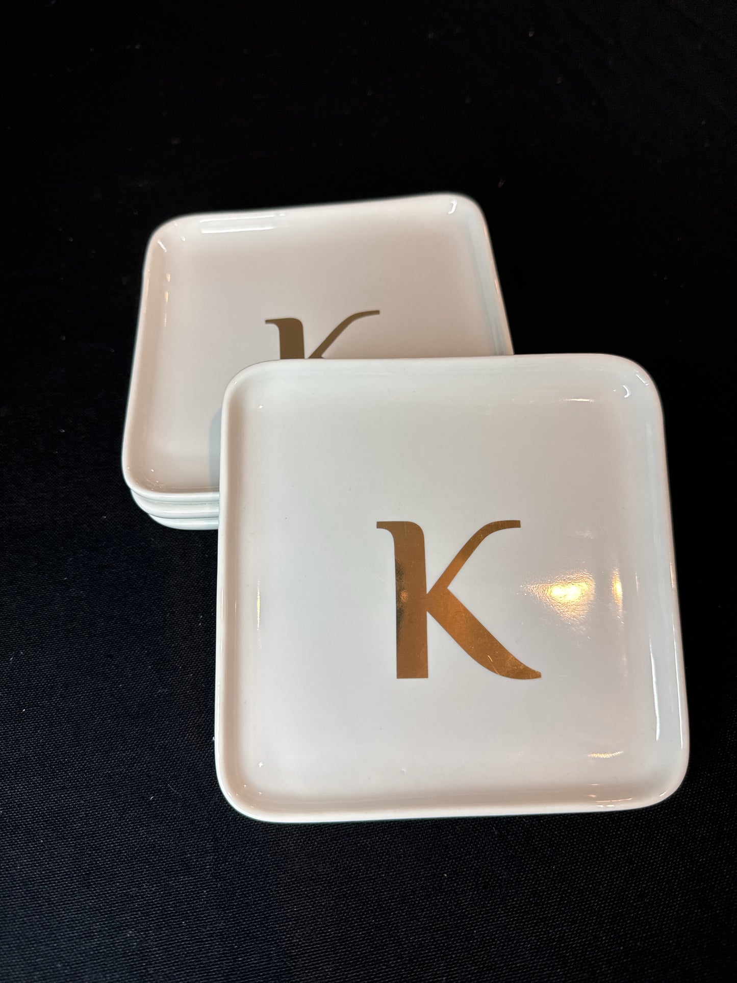 Simple Charm Appetizer Plates Set of 4 New Inventory 5" X 5" with Initial "K"