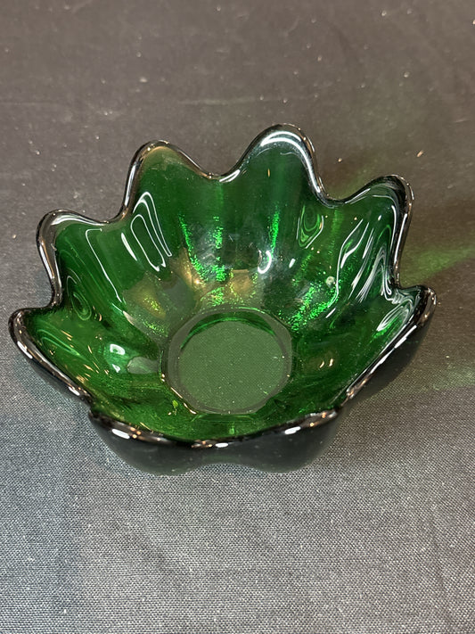 Vintage Mid Century Handcrafted Blenko Green Glass Candy Dish 5.5" Wide 3" Tall