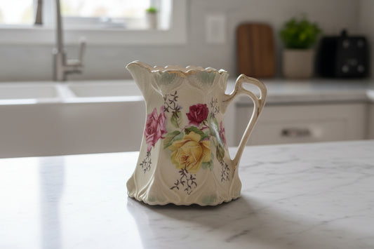 Vintage Germany Hand Painted Rose Glazed 4" Tall Pitcher