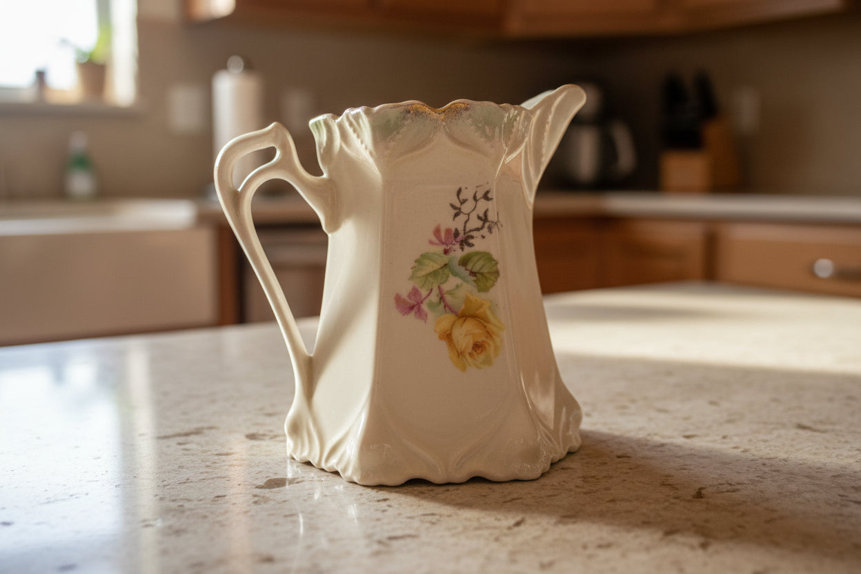 Vintage Germany Hand Painted Rose Glazed 4" Tall Pitcher