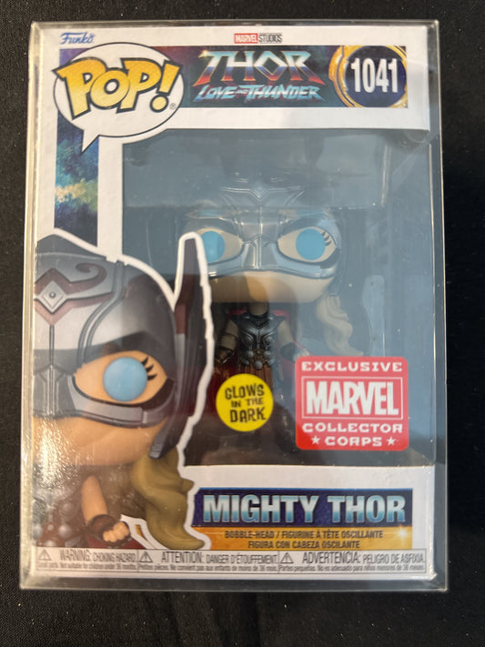 Funko Pop! Marvel Thor Love & Thunder Mighty Thor #1041 Glows in Dark NIB Soft Case