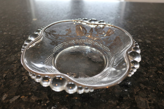 Vintage Duncan Miller Teardrop Silver Floral Overlay Small 6" Square Dish