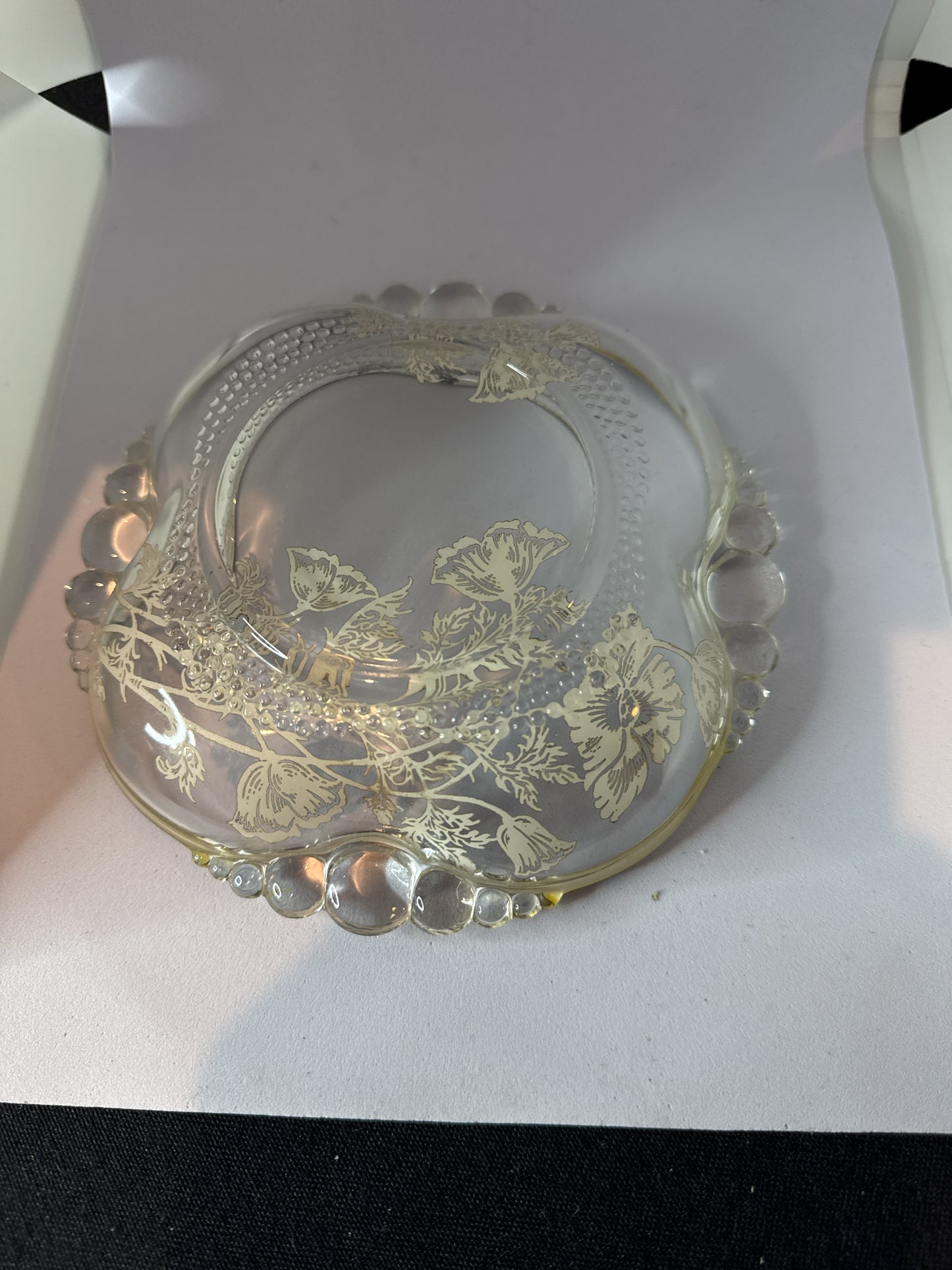 Vintage Duncan Miller Teardrop Silver Floral Overlay Small 6" Square Dish