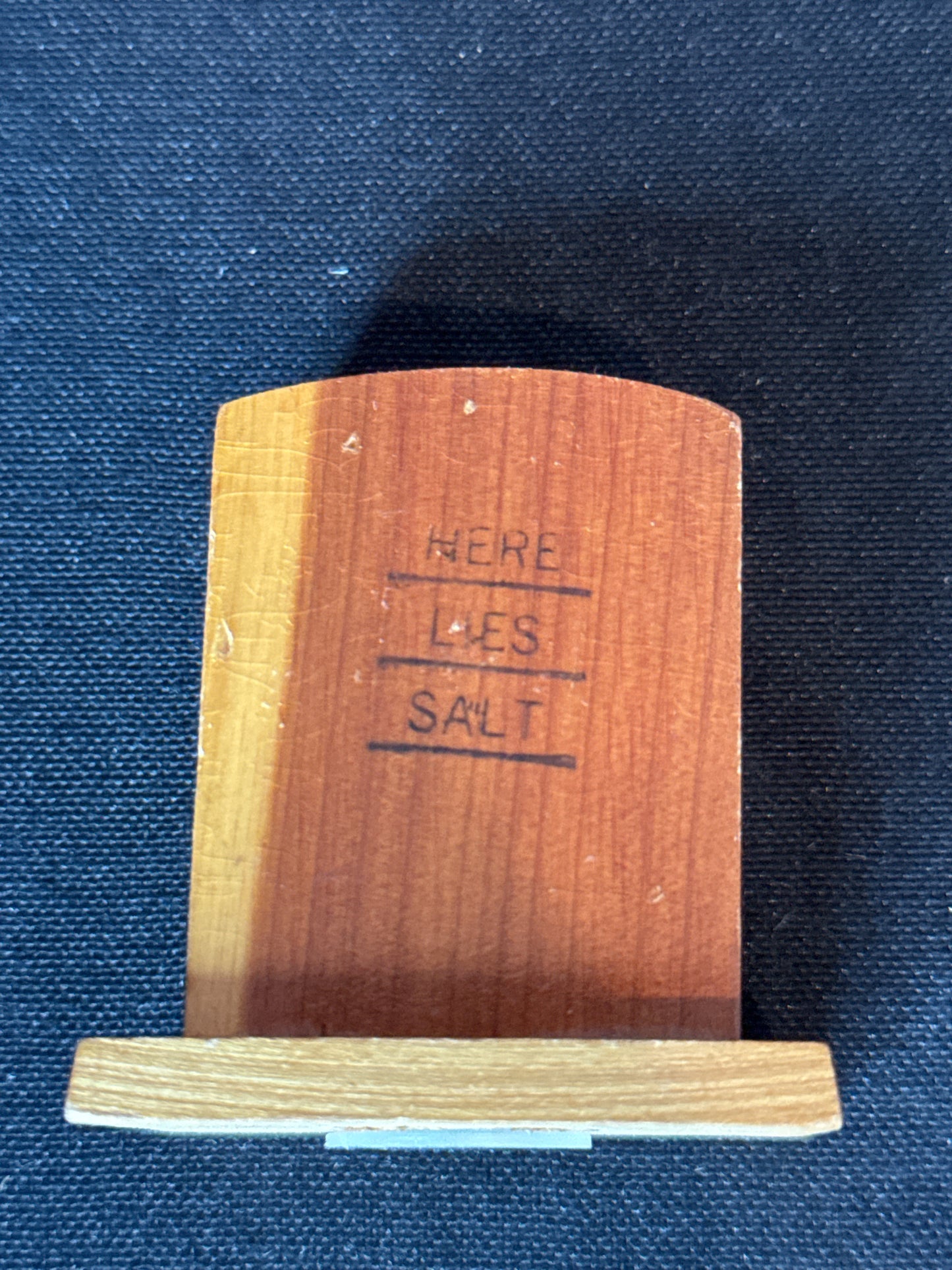 Wooden Gravestone Salt & Pepper Shakers 2 1/8" Tall "Here Lies Salt & Pepper" Plymouth, NH