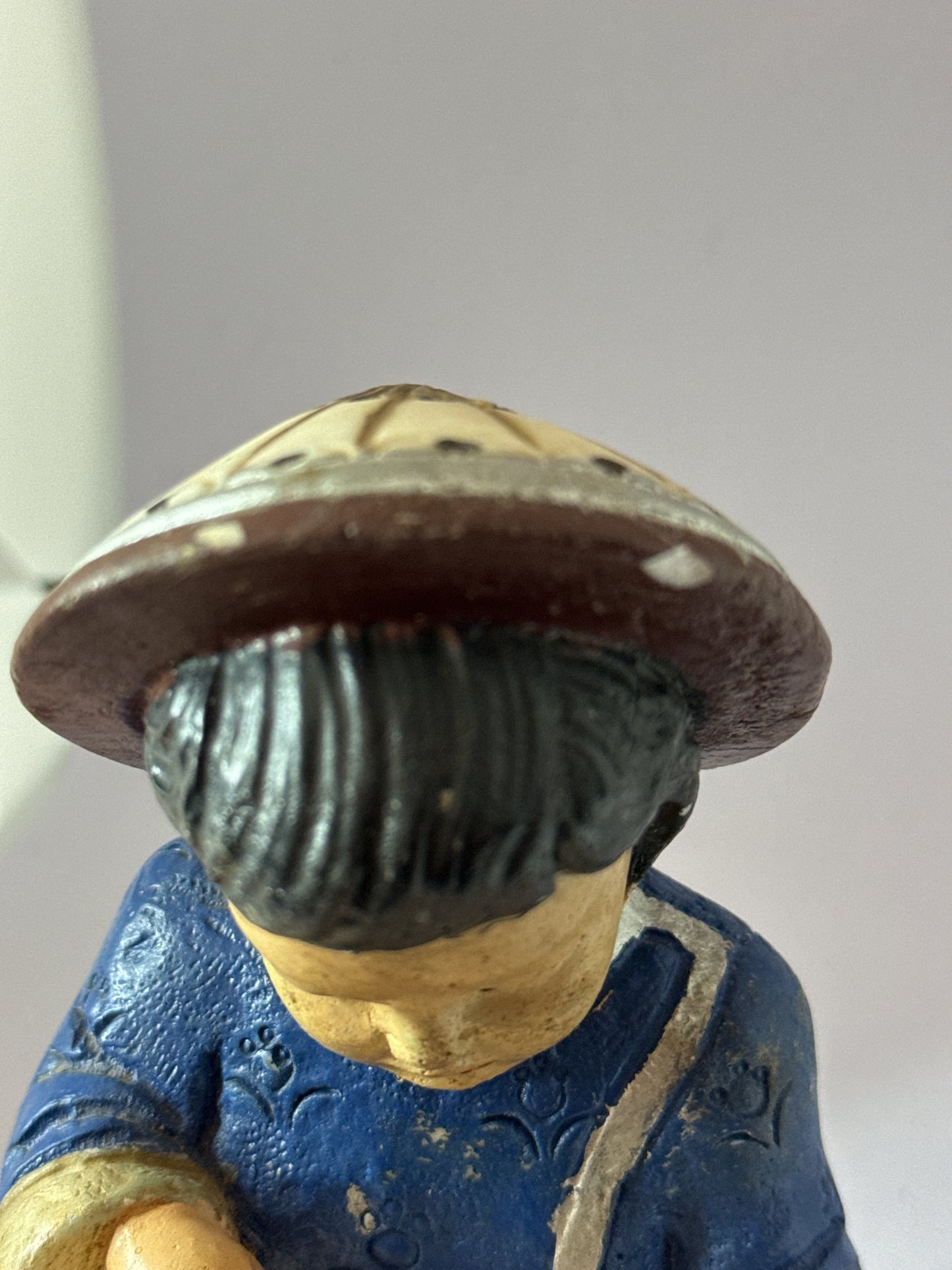 Vintage Asian Child Reading a Book Statue Figurine Blue 5.5" Tall