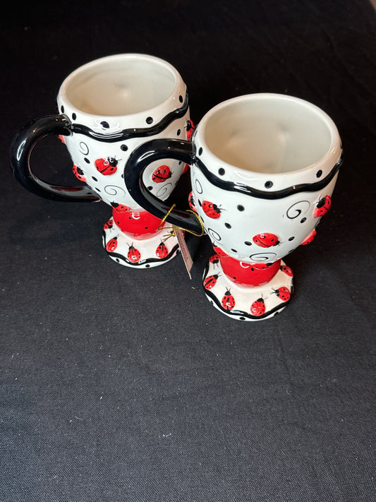 Pair of Vintage Raised Relief Ladybug Mugs By Burton and Burton New Inventory 5.75" Tall