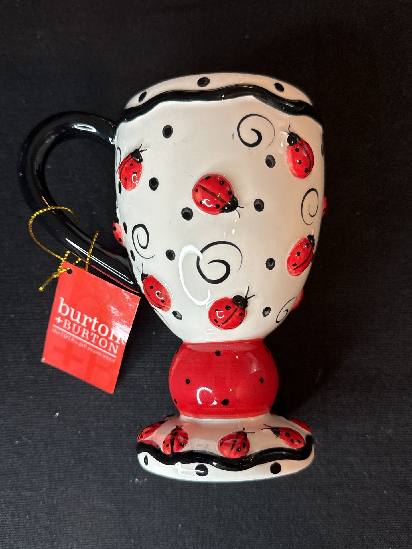 Pair of Vintage Raised Relief Ladybug Mugs By Burton and Burton New Inventory 5.75" Tall