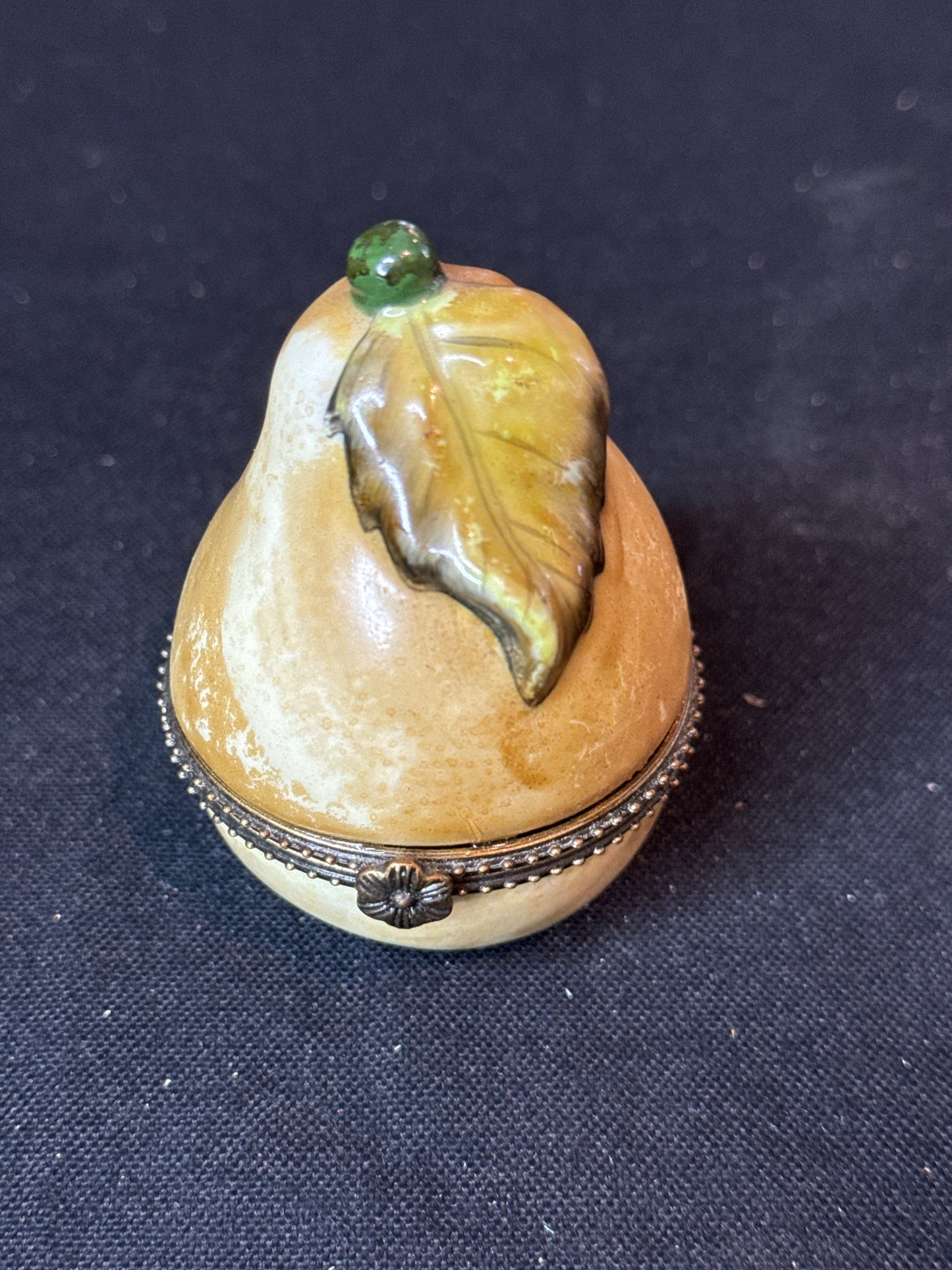 Vintage Ceramic Pear Trinket Hinged Box 3" Tall