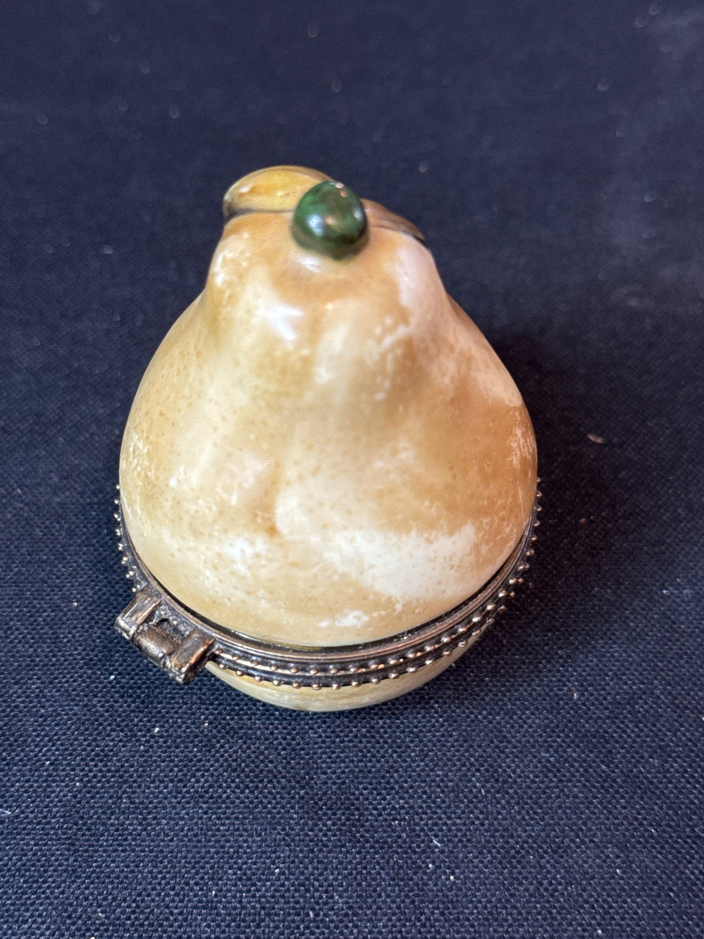 Vintage Ceramic Pear Trinket Hinged Box 3" Tall