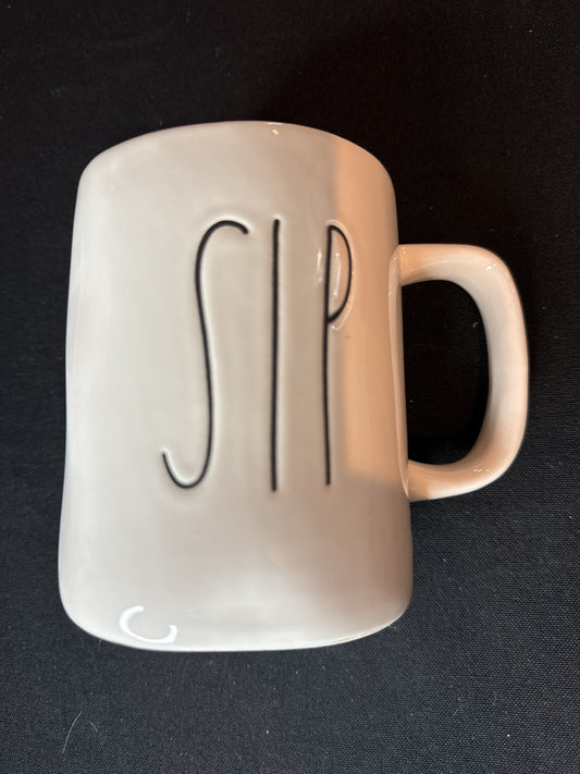 Rae Dunn Coffee Mug "SIP" Artisan Collection by Magenta 4.75" Tall Irregular Shaped 18oz