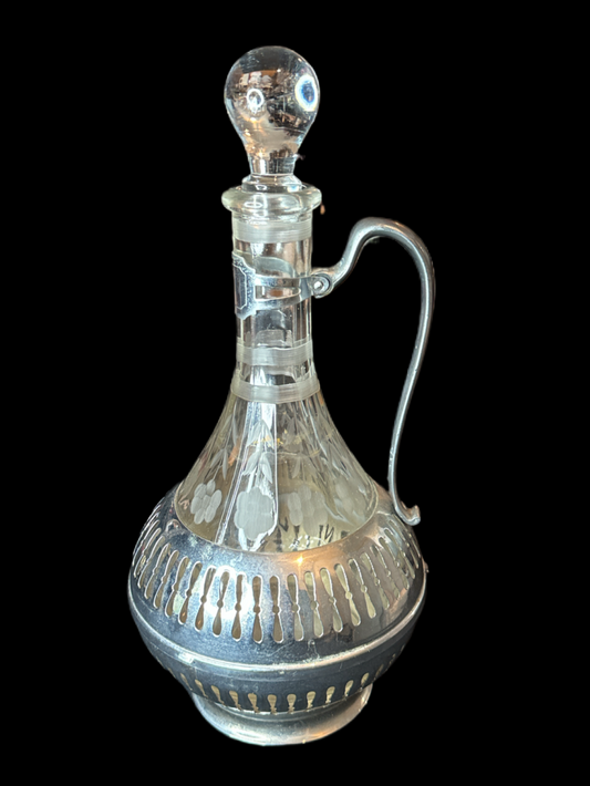 Vintage Crescent Silver Mfg Triple Plate Silver Casing Large Crystal Decanter 12" Tall Rare!