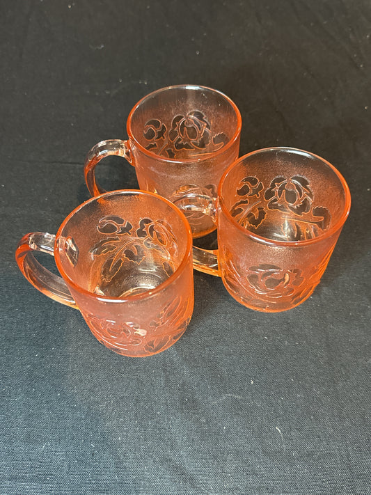 Set of 3 Arcoroc Glassware Mugs Rosa Pink (Rosaline) Pattern 8oz