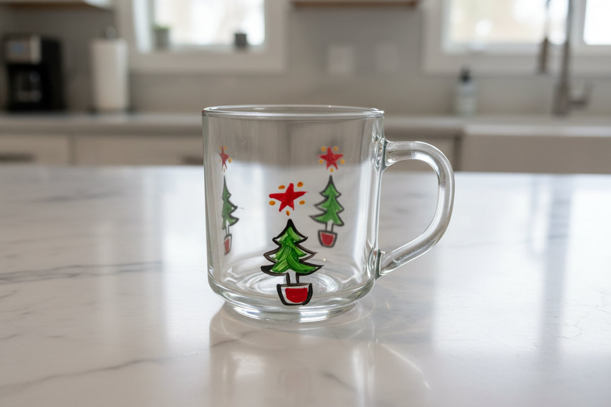 Hand Painted Glass Coffee Mug Cup 3 5/8" Tall