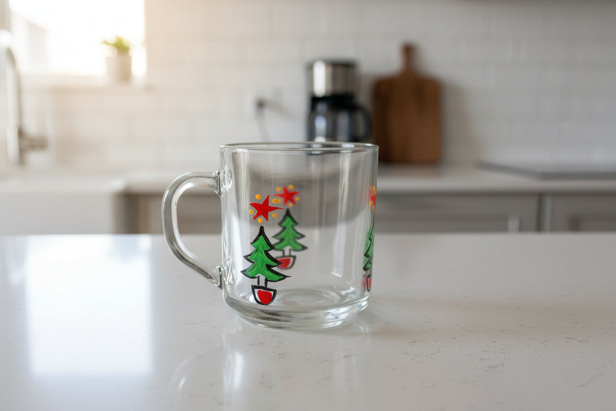Hand Painted Glass Coffee Mug Cup 3 5/8" Tall