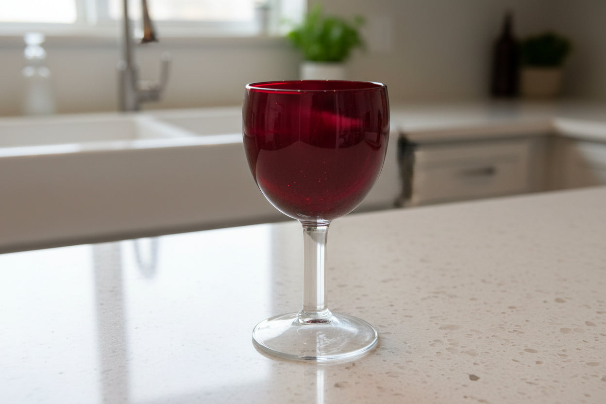 Ruby Red Clear Stem Small Wine Glass 4.5" Tall