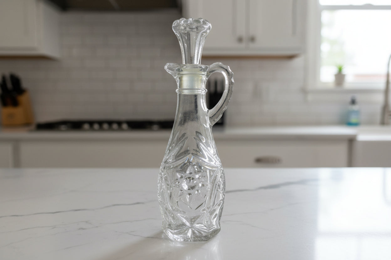 Anchor Hocking Prescut Clear Glass Cruet & Stopper 8" Tall