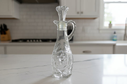 Anchor Hocking Prescut Clear Glass Cruet & Stopper 8" Tall