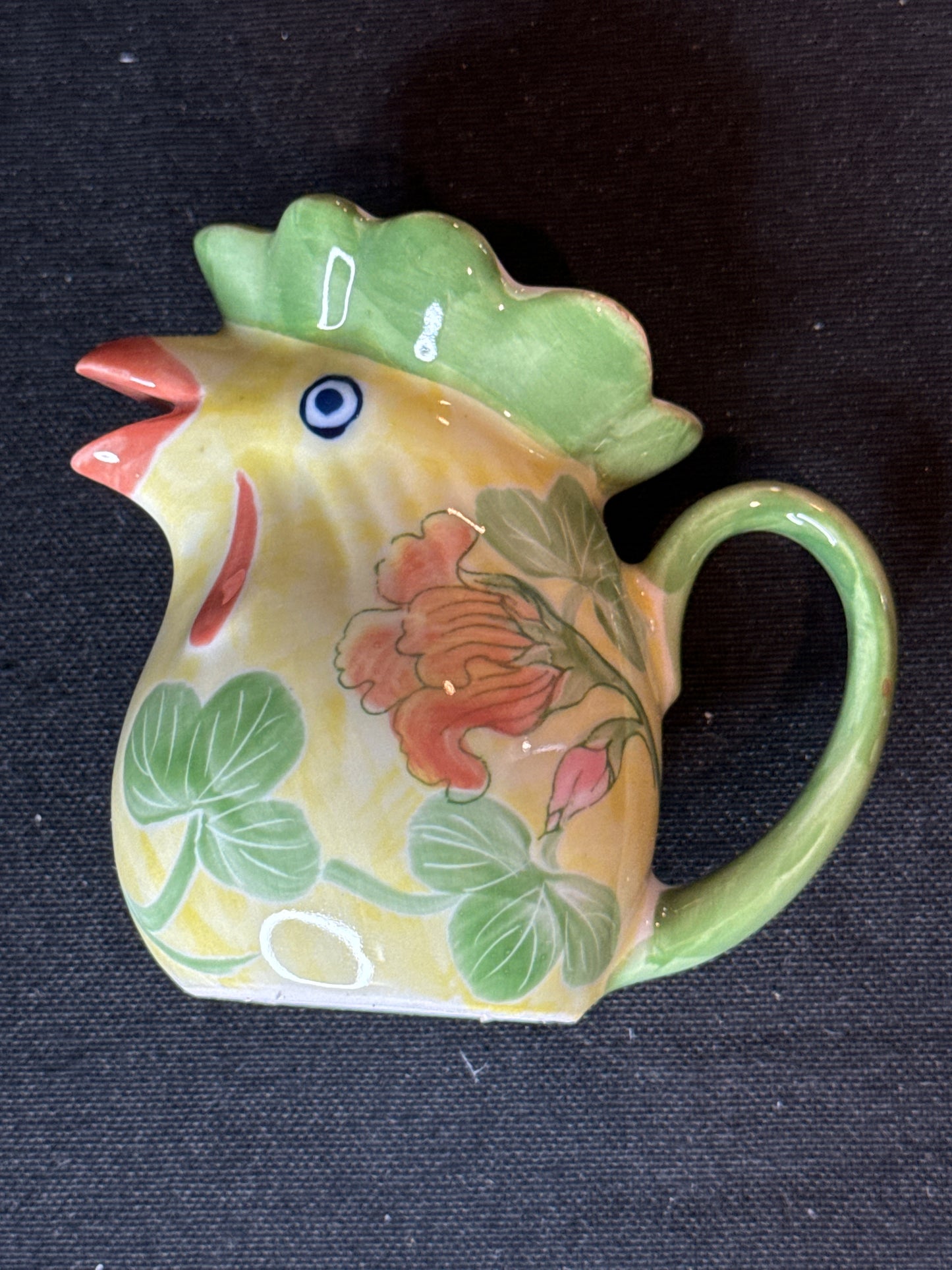 Vintage Hand Painted Ceramic Rooster/Chicken Pitcher Creamer 3" Tall