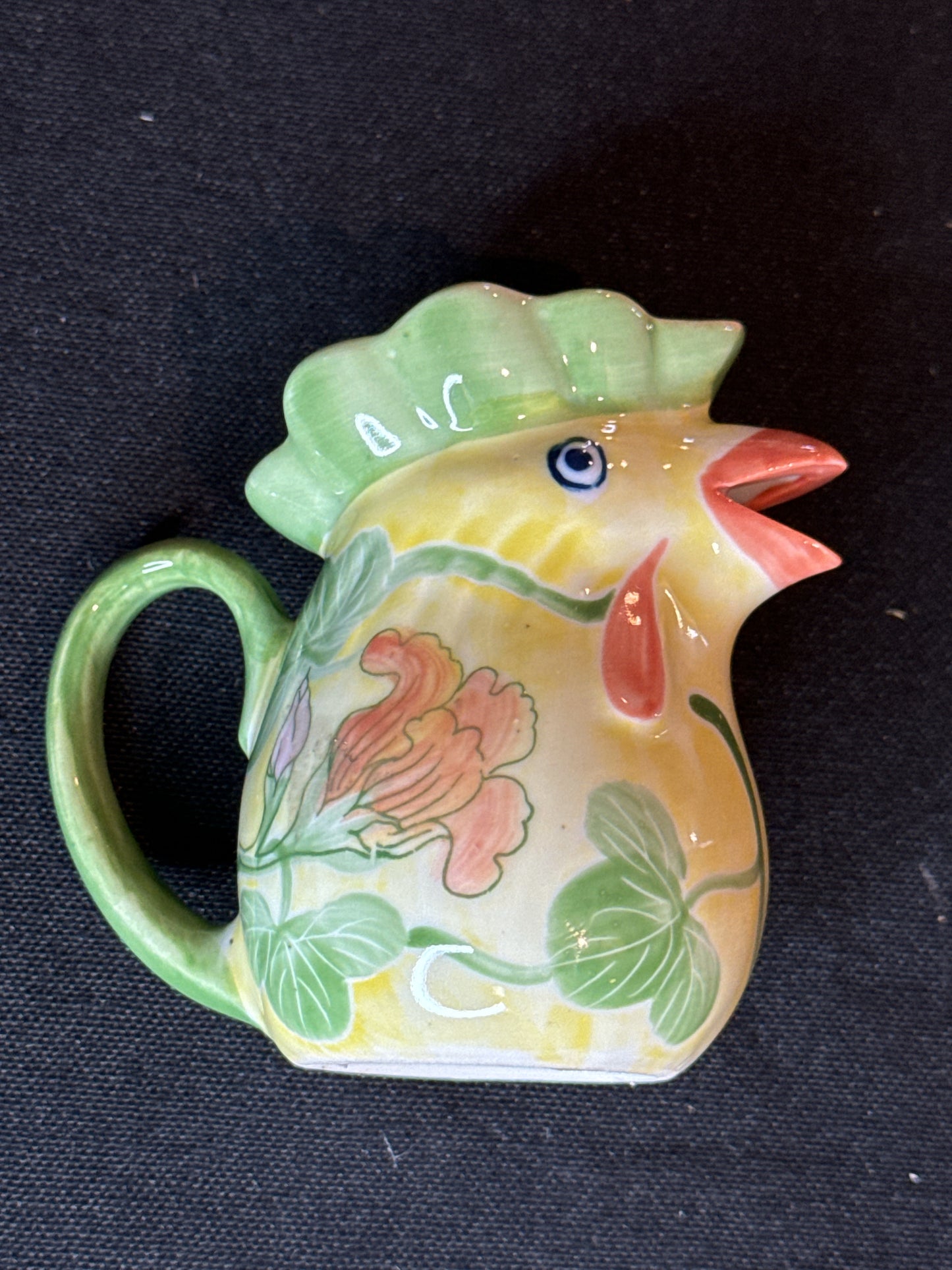 Vintage Hand Painted Ceramic Rooster/Chicken Pitcher Creamer 3" Tall